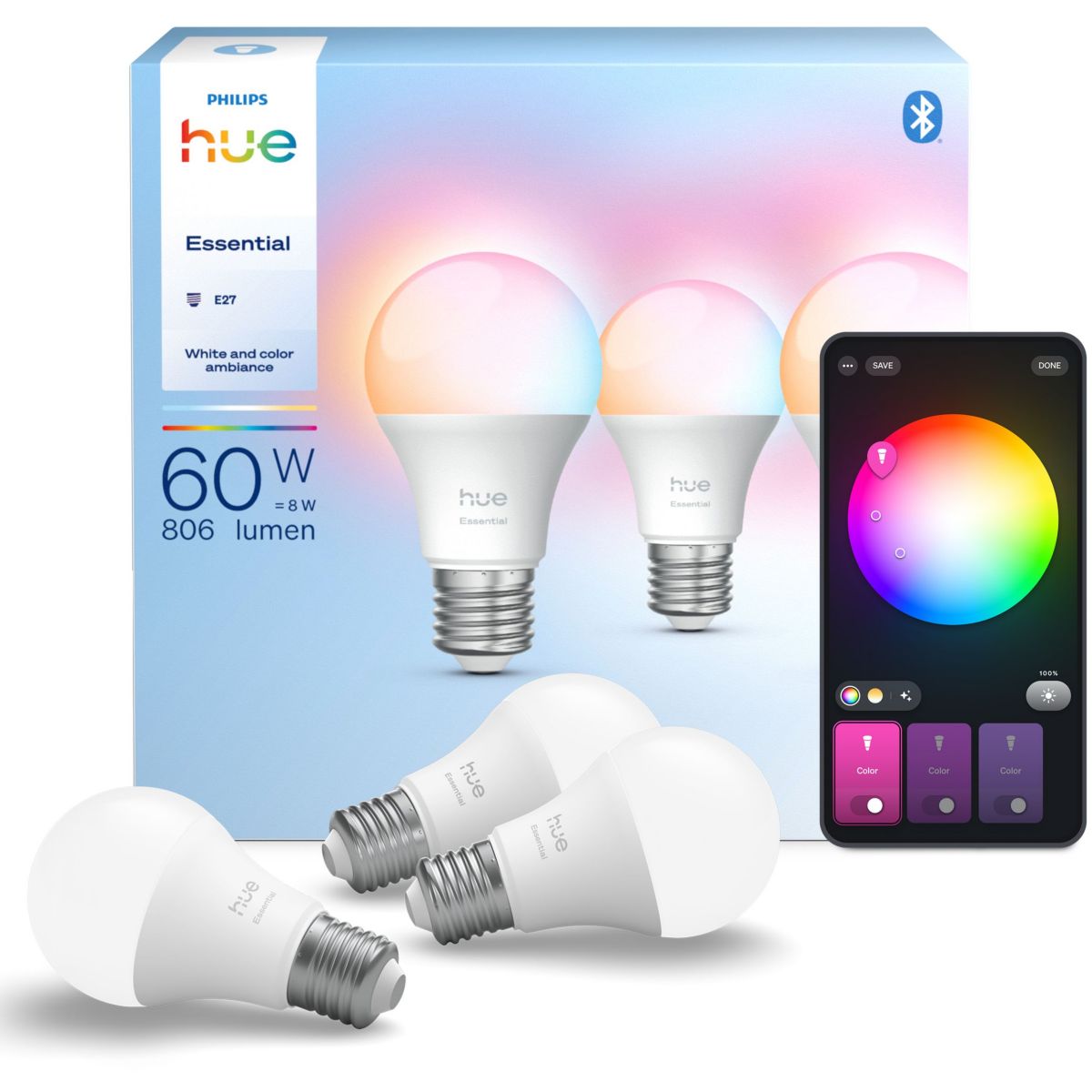 Pack Essential- 3/E27 White&Color Ambiance couleur unique, PHILIPS HUE