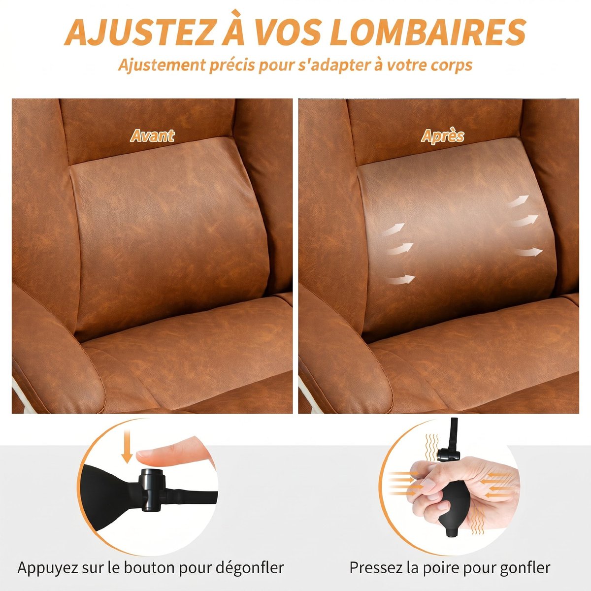 Chaise de bureau PU Marron marron, HOMCOM