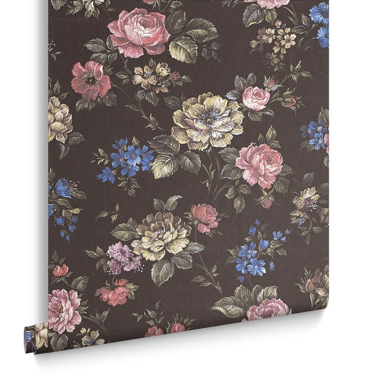 Papier peint Muse fleurs noir, rose, beige, bleu, GRAHAM ET BROWN