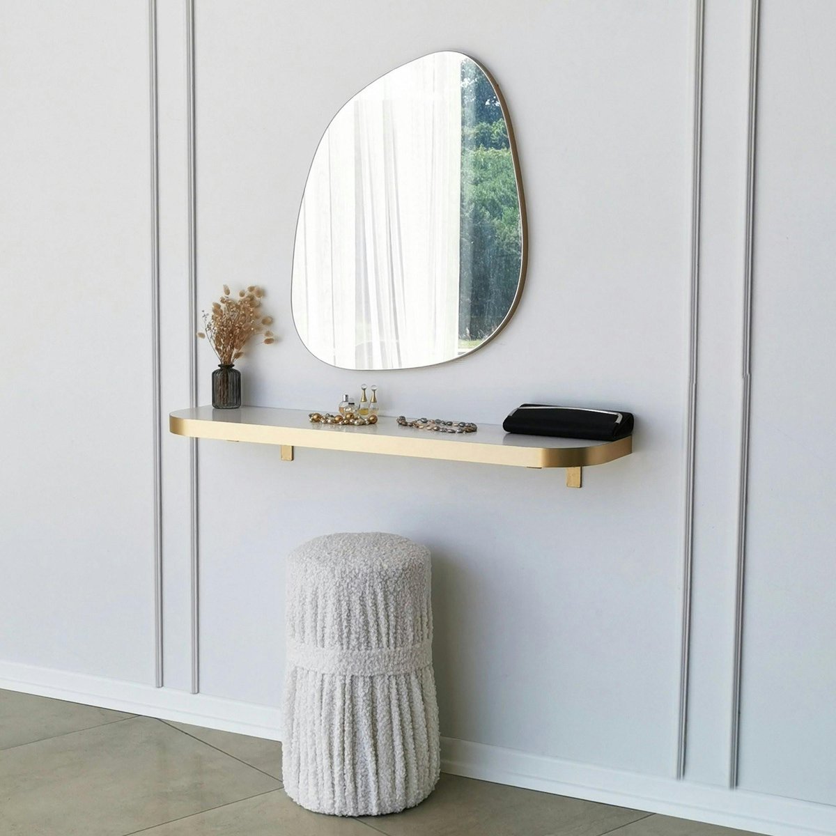 Miroir salle de bains organique 75 cm - style scandinave CODY doré, PIER IMPORT
