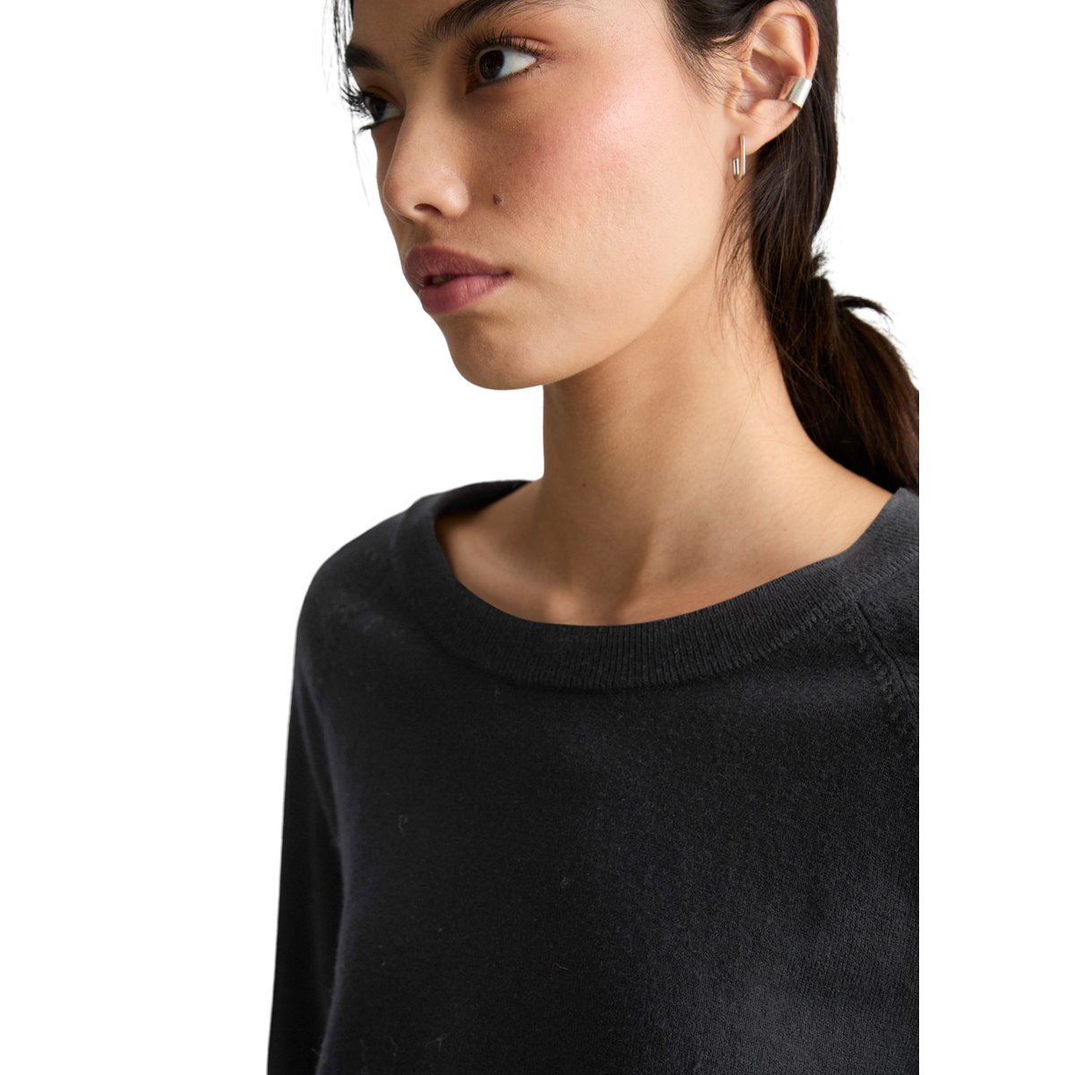 Pull en tricot regular en Soft Cotton Stretch noir, MARC O’POLO DENIM