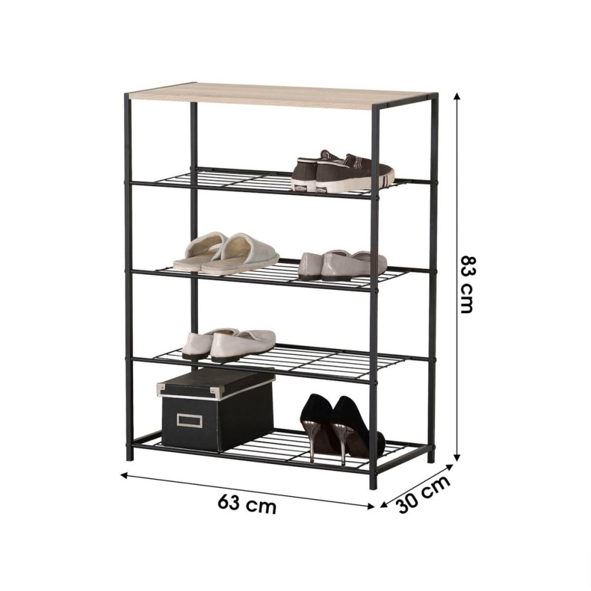 Etagère range chaussures 4 niveaux 63x30xh83 noir, DECORATIE
