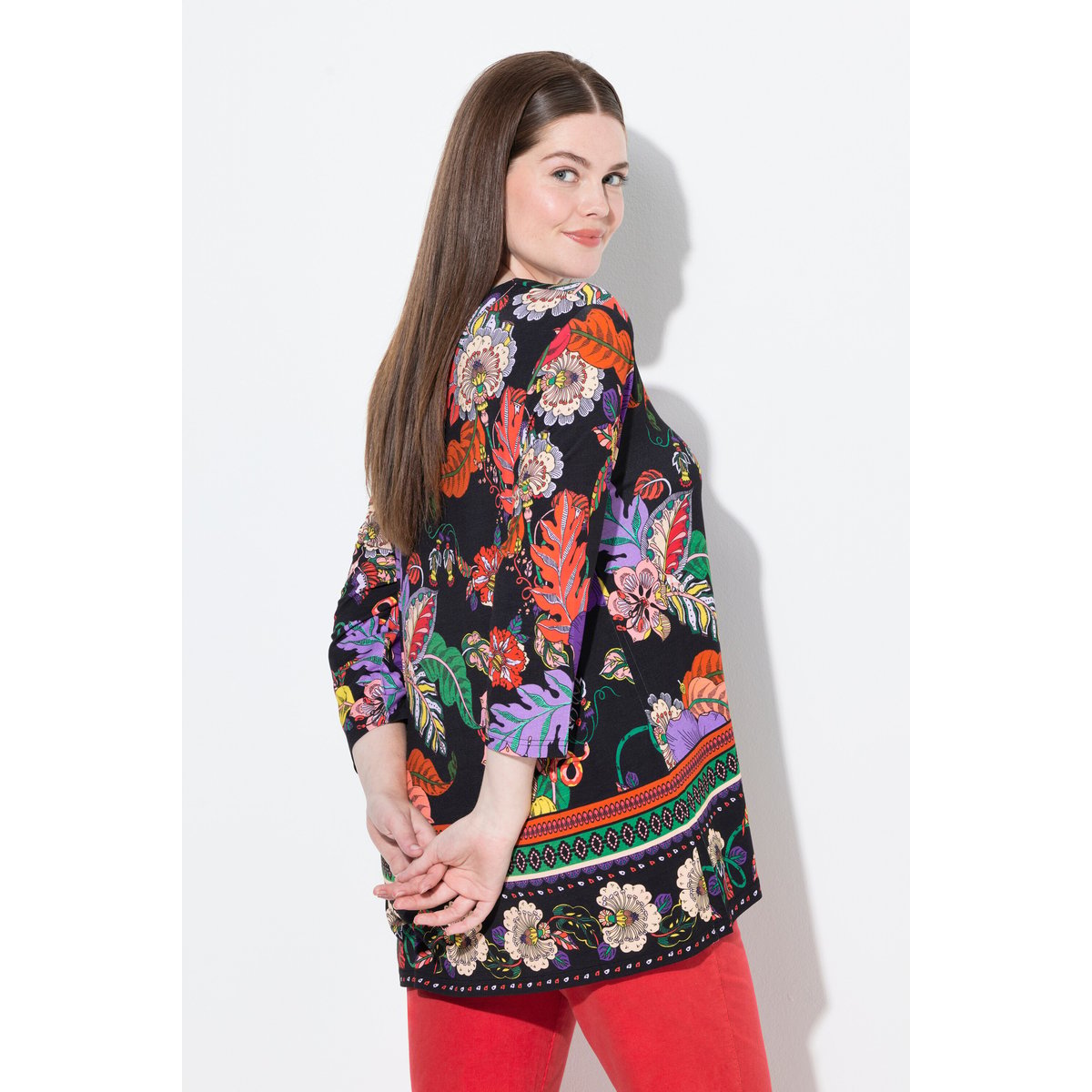 T-shirt col tunisien et manches 3/4 marron renard, ULLA POPKEN