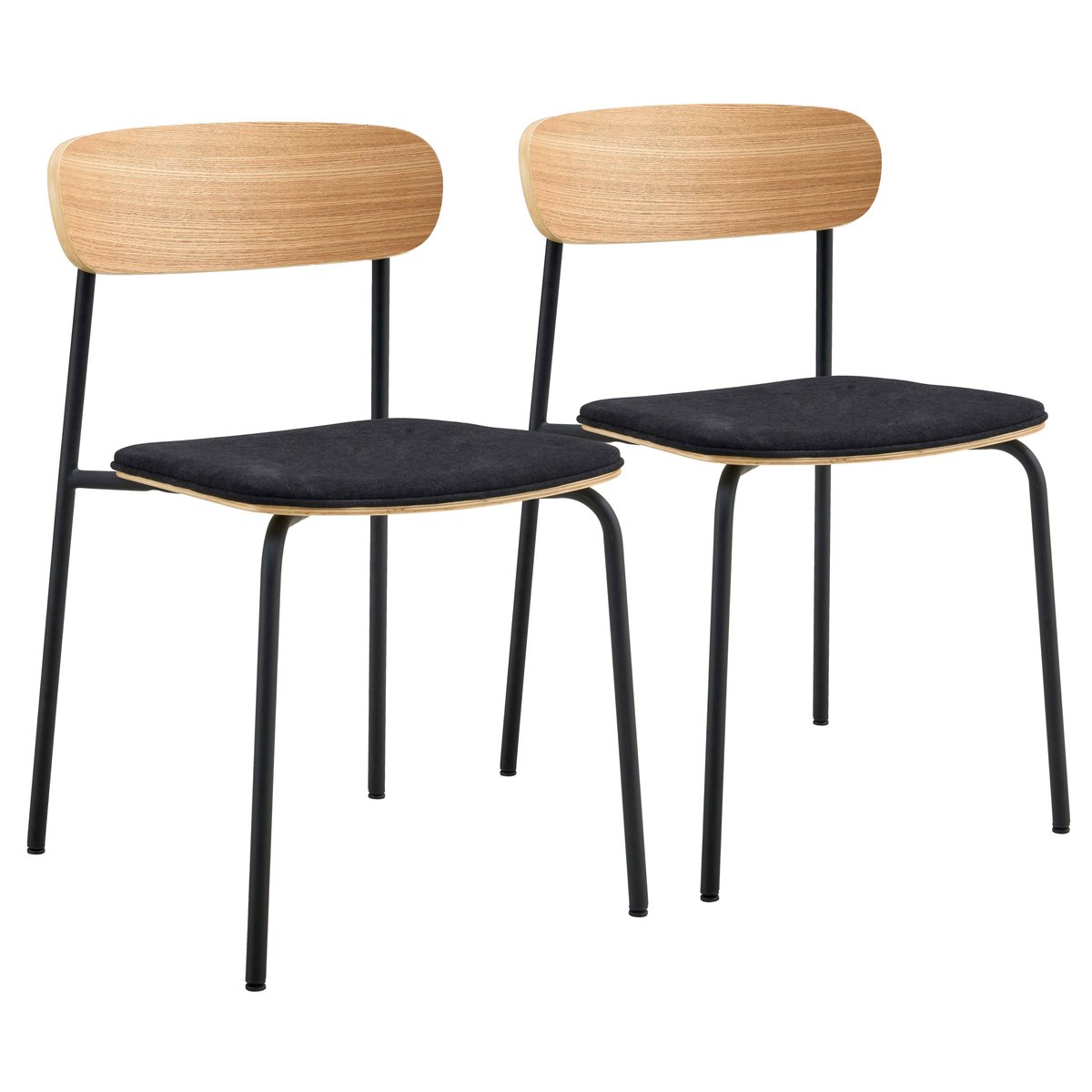 Lot de 2 chaises en métal, bois et tissu, LEXY noir, OVIALA