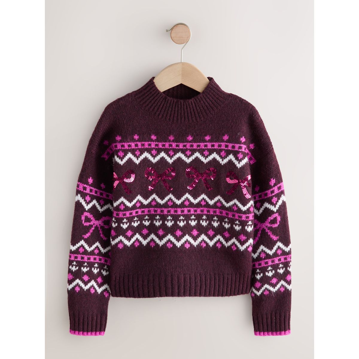 Pull de noël à nœuds prune, NEXT