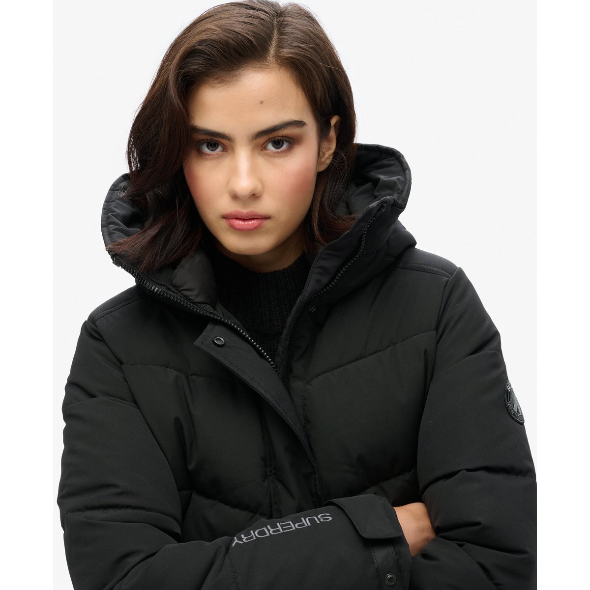 Parka rembourrée à chevrons City noir, SUPERDRY