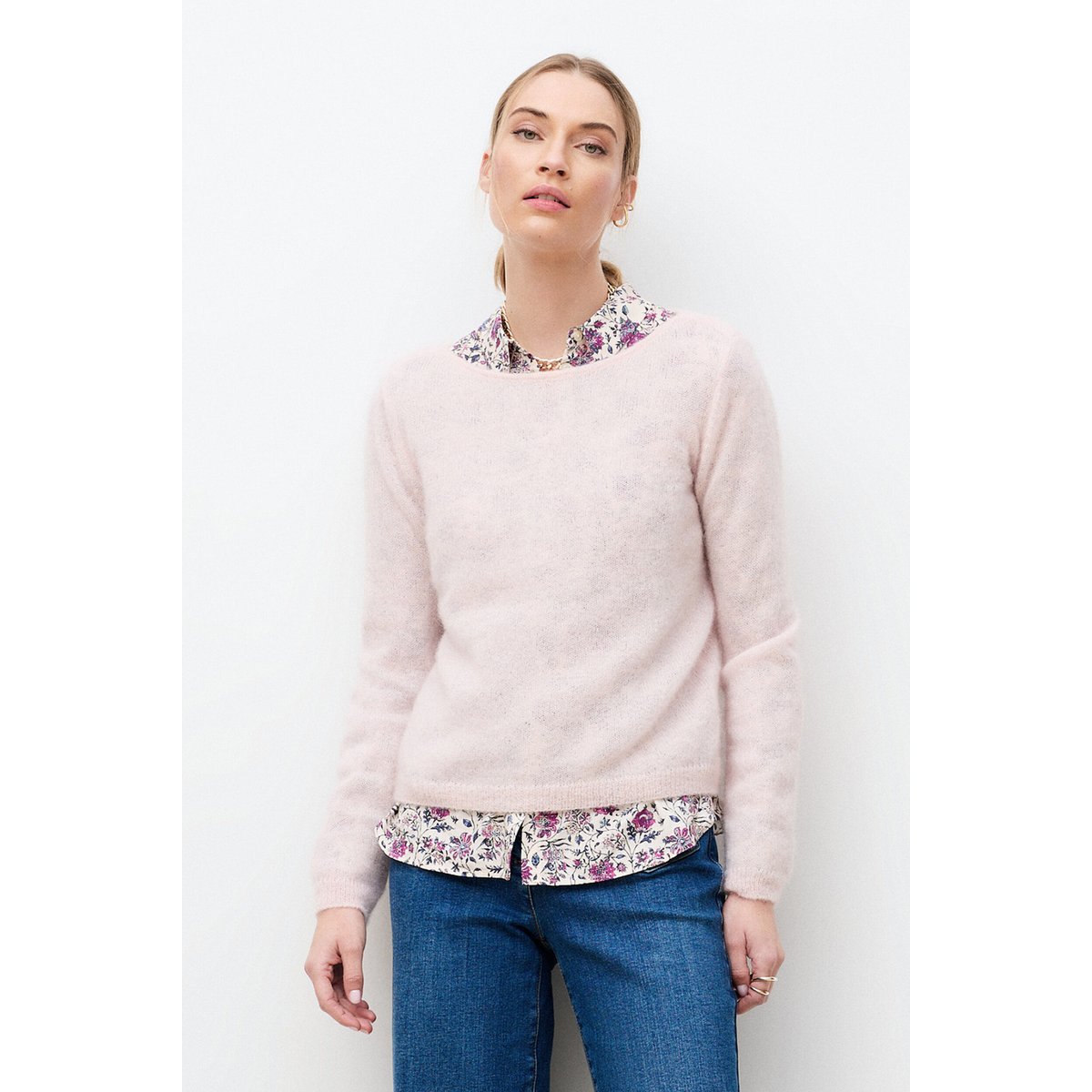 Pull droit col bateau MVITTORIA rose clair, CAROLL