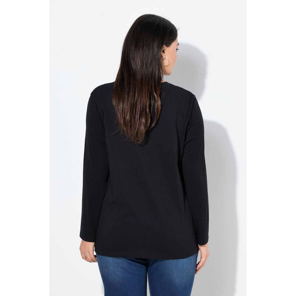 T-shirt décontracté à col rond et manches noir, ULLA POPKEN