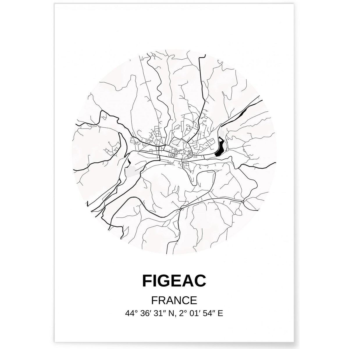 Affiche Carte Figeac blanc, L'AFFICHERIE