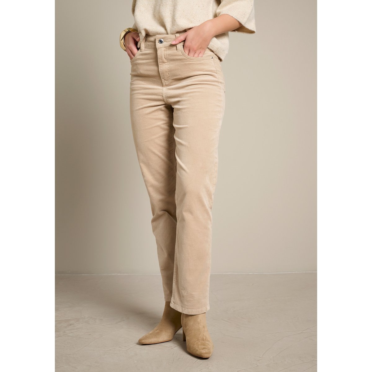 Pantalon droit en velours côtelé lt beige, LOLALIZA