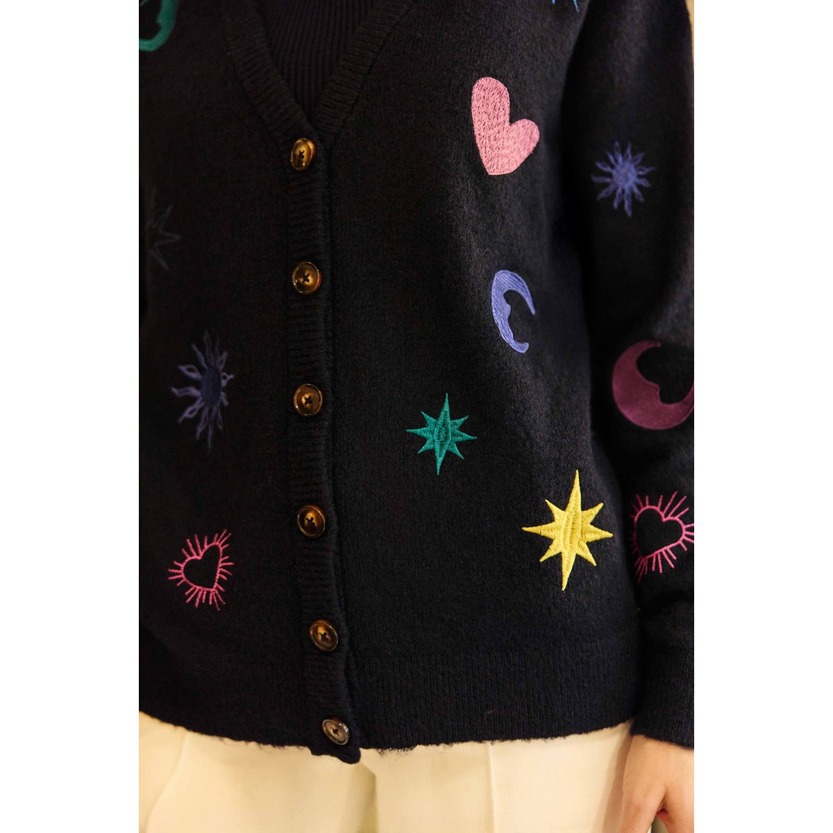 Gilet col rond imprimé broderie MOKA 25-marine, LA PETITE ETOILE