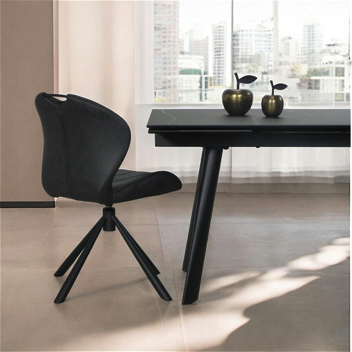 Chaise pivotante anthracite avec dossier courbe, (lot de 2) LOMBARDIE anthracite, PIER IMPORT