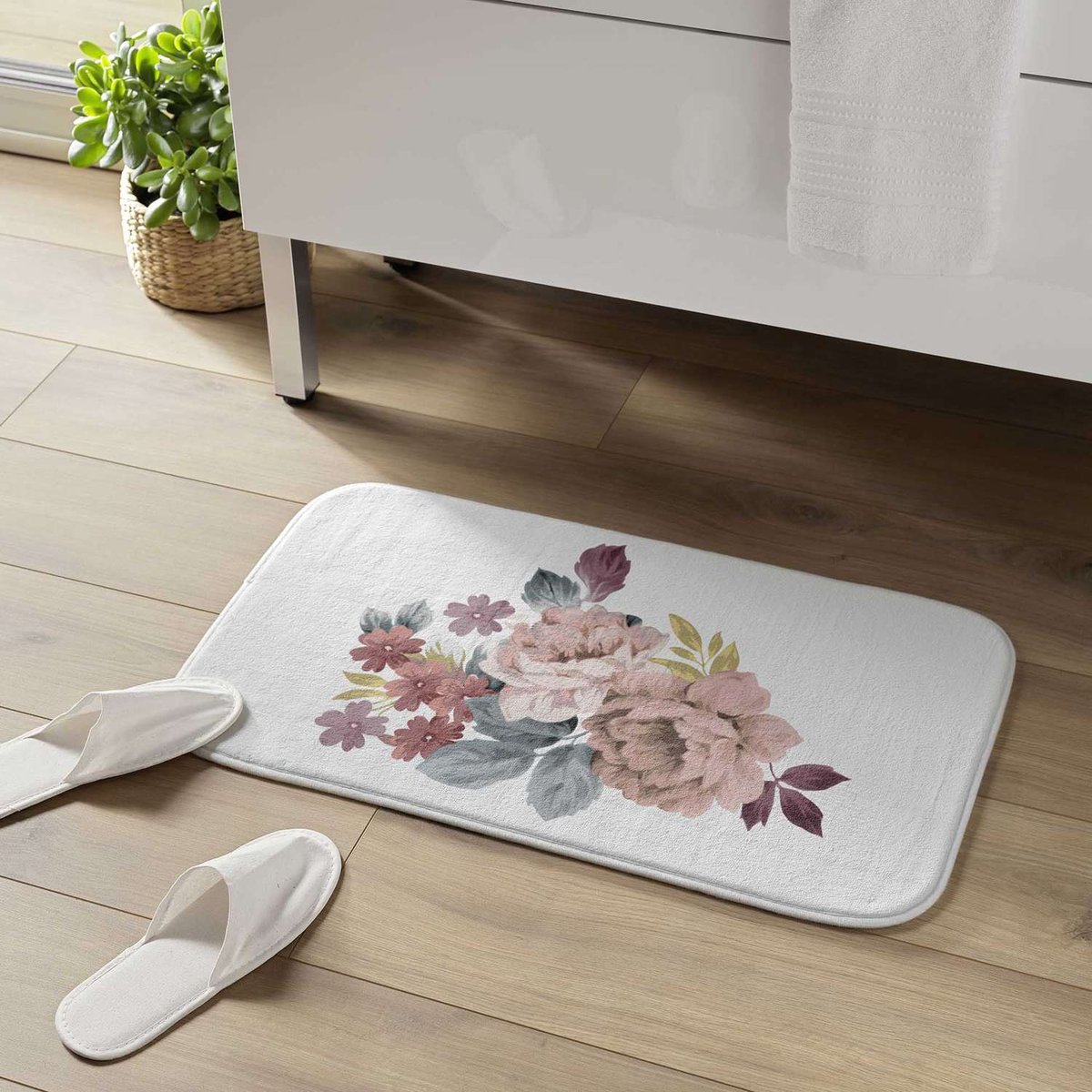 Tapis de bain antidérapant imprimé fleurs PASADENA multicolore, TOILINUX