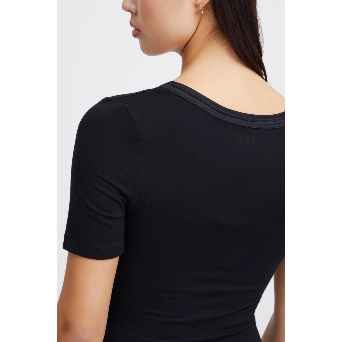 T-shirt manches courtes, coupe slim, col rond noir, ICHI