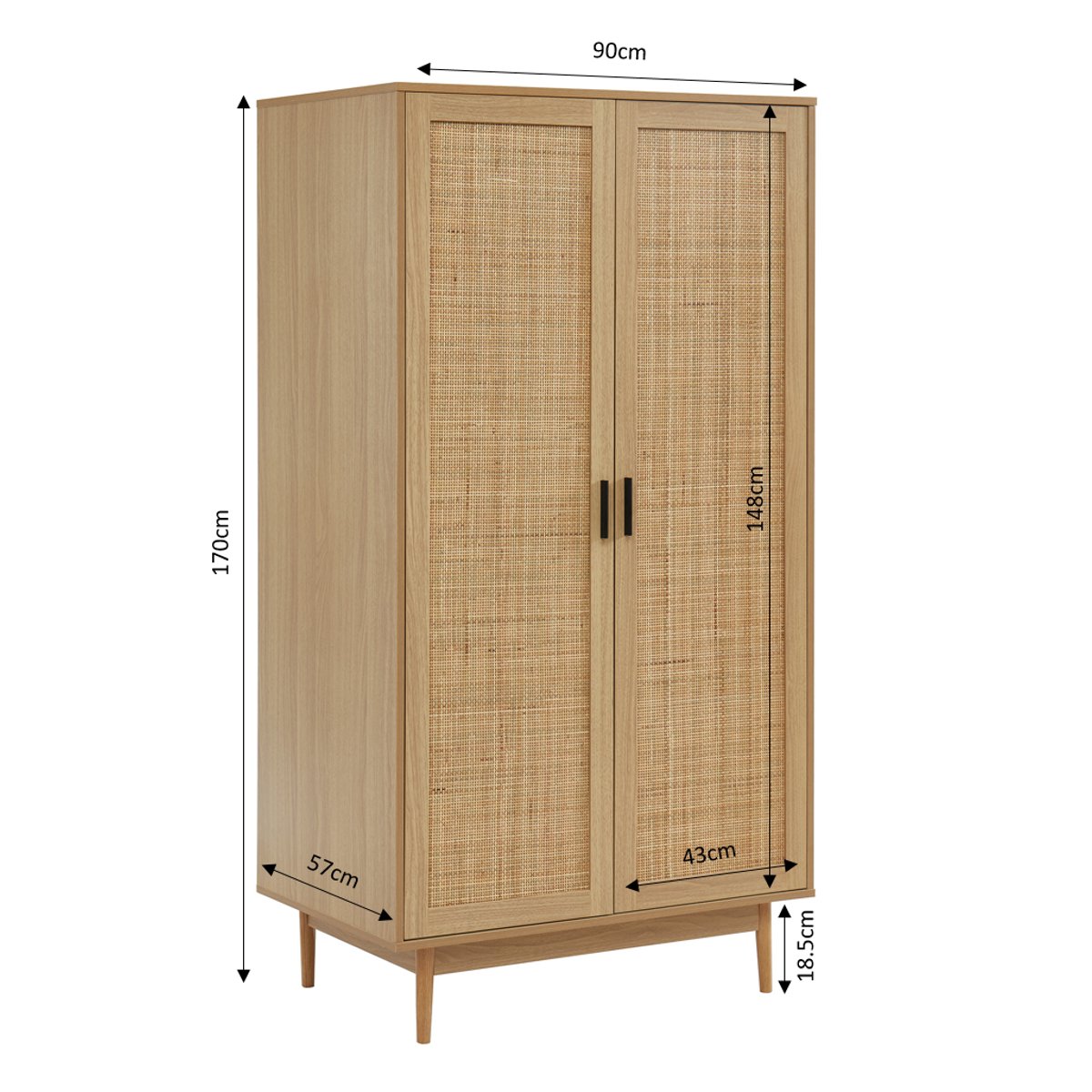 Armoire cannage rotin 2 portes AMANA chêne clair, BAÏTA