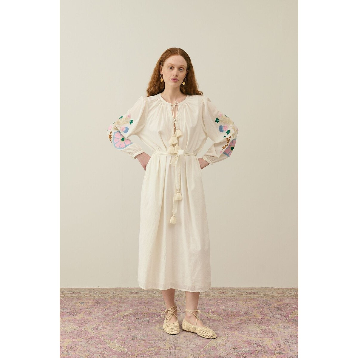 Martina Embroidered Maxi Dress with Long Sleeves white, LOUISE MISHA