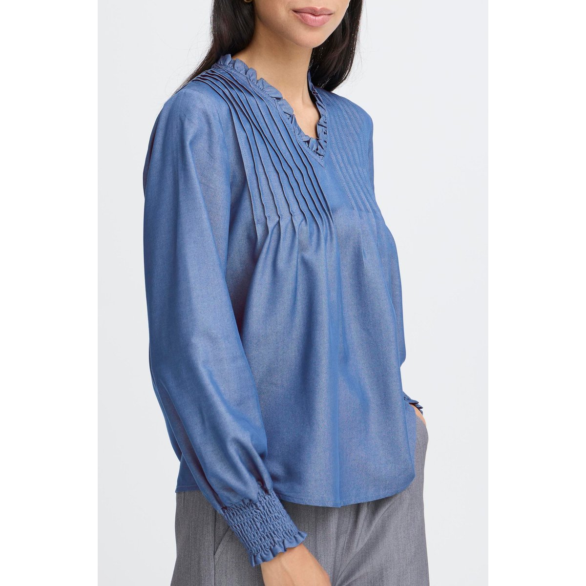 Á manches longues bleu mid blue denim, B.YOUNG