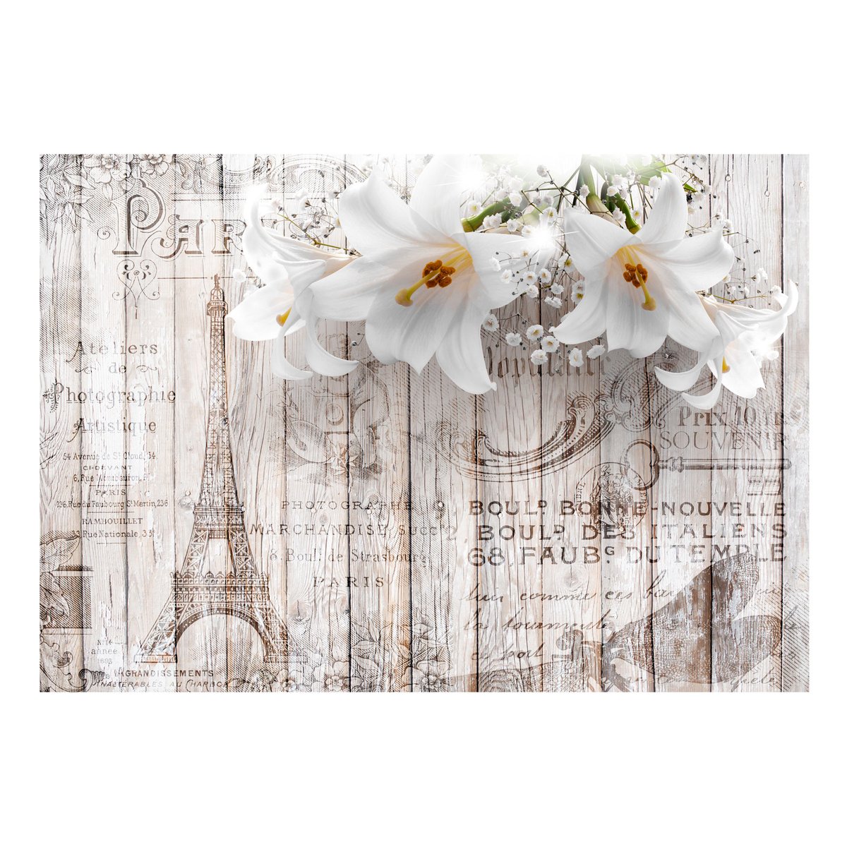 Papier peint intissé panoramique Fleurs Parisian Lilies jaune / doré, EDEN