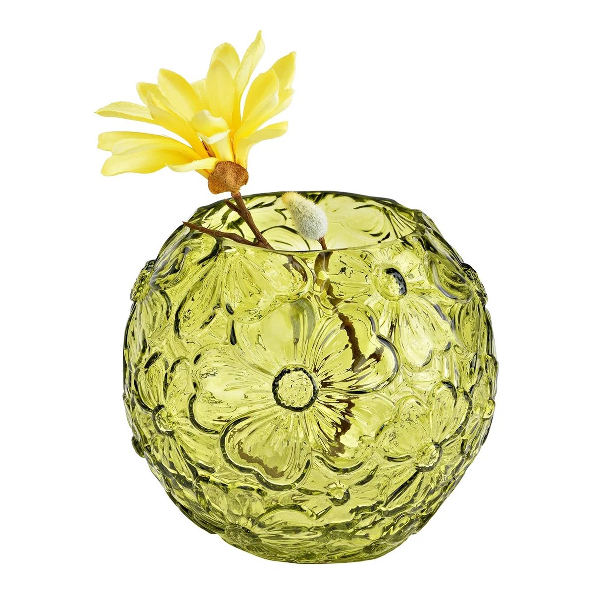 Vase rond en verre transparent Fleurs vert, EDEN