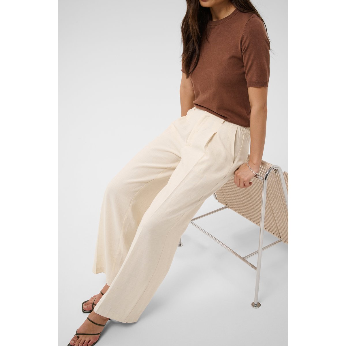 Pantalon casual beige feather gray melange, KAFFE