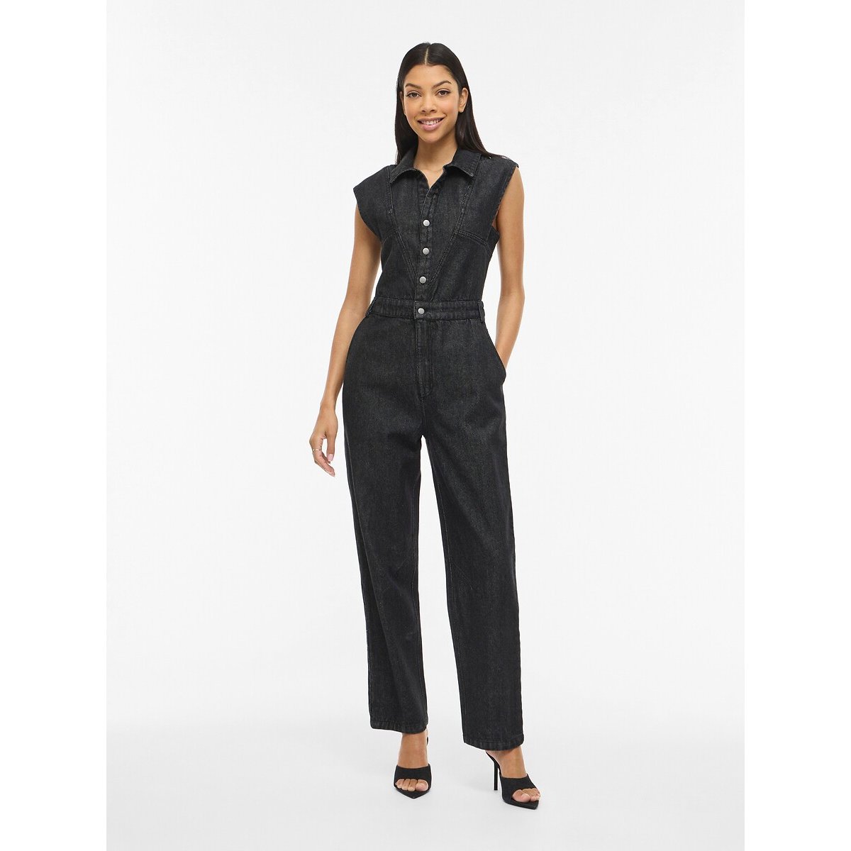 Combi-pantalon en jean sans manches denim noir, VILA