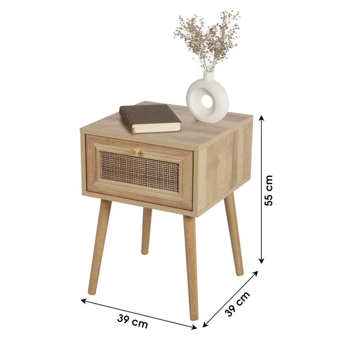Table de chevet avec 1 tiroir maillage rotin beige, DECORATIE