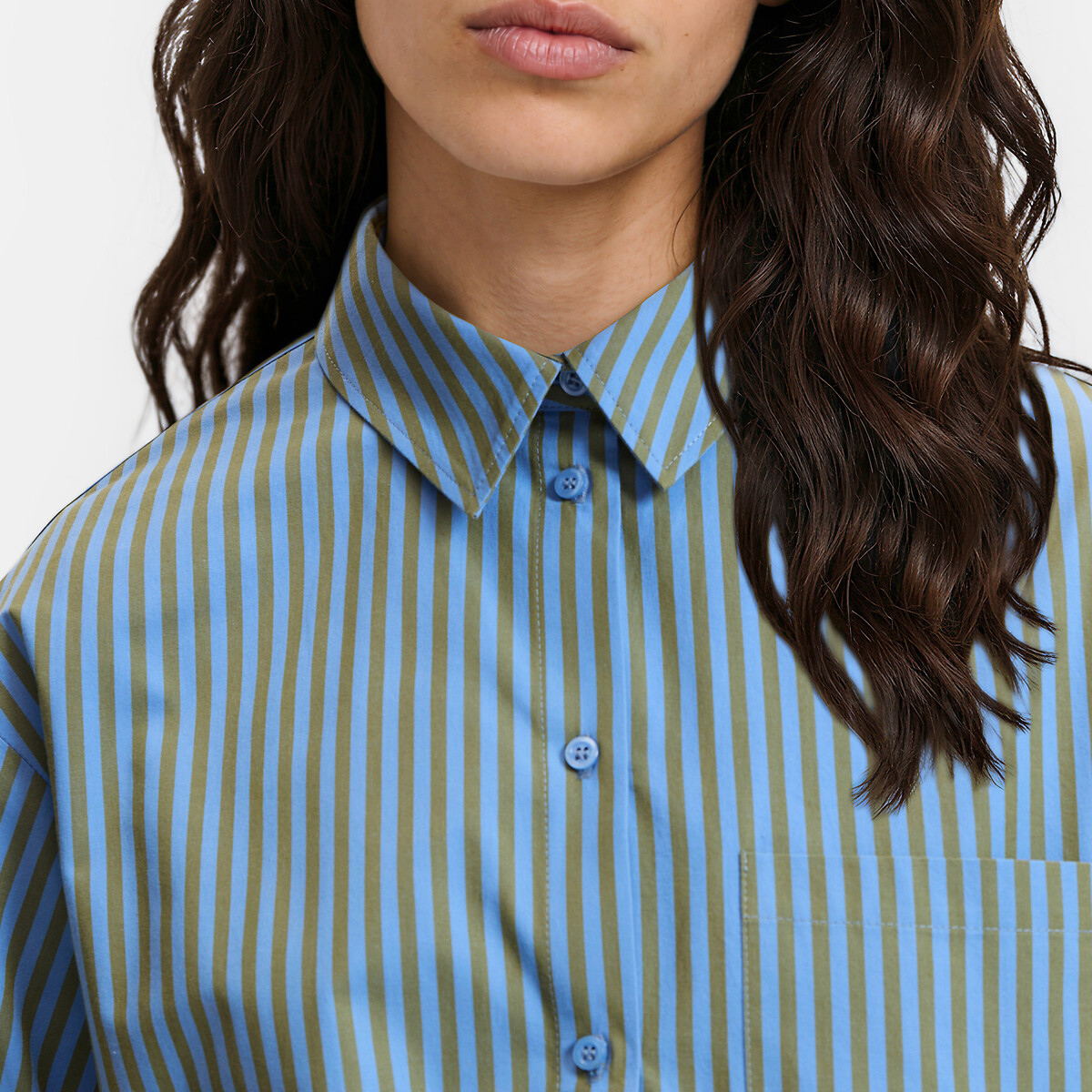 Camisa de algodón a rayas, Signature MARLÈNE rayas azul verde, LA REDOUTE COLLECTIONS
