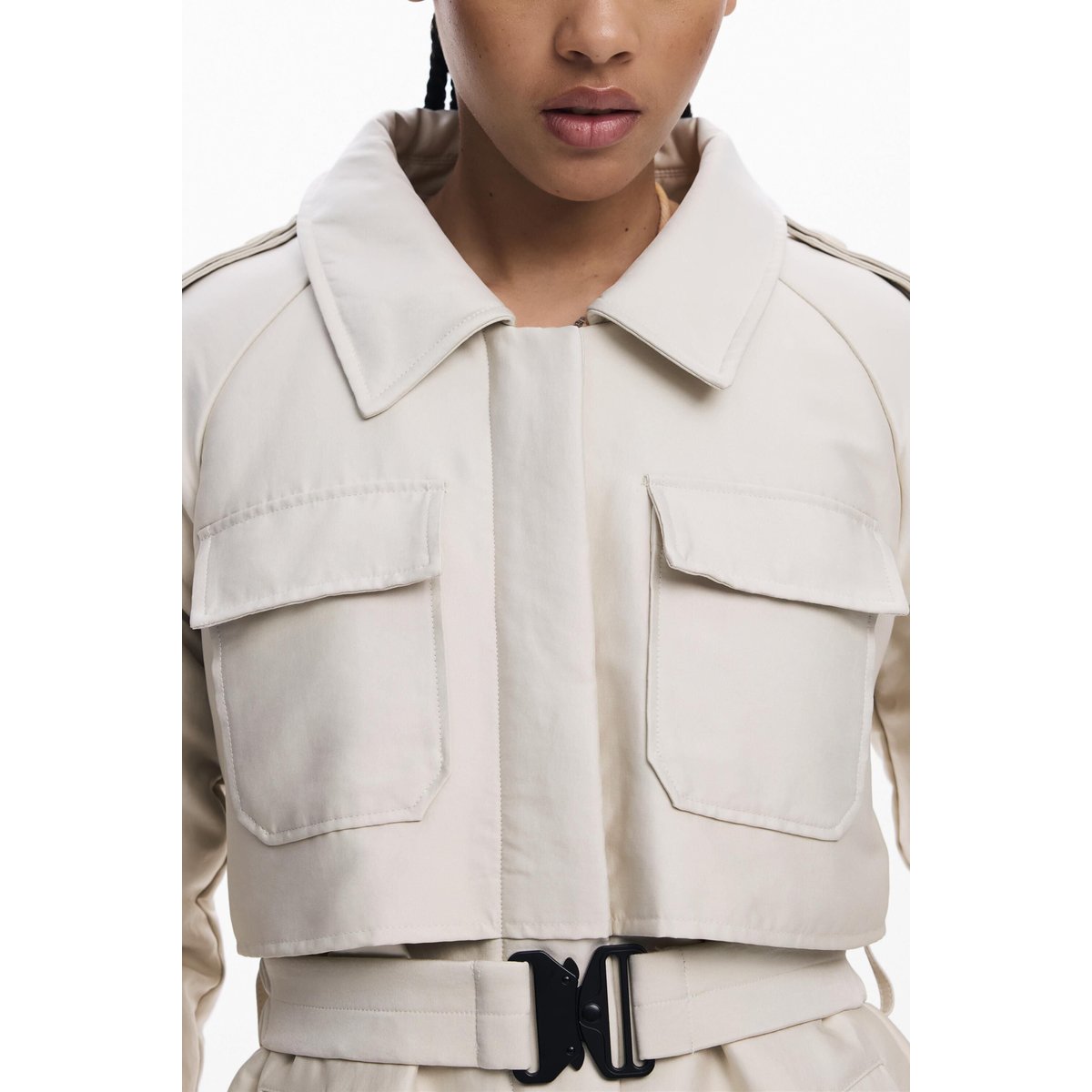 Manteau long matelassé léger beige, DESIGUAL