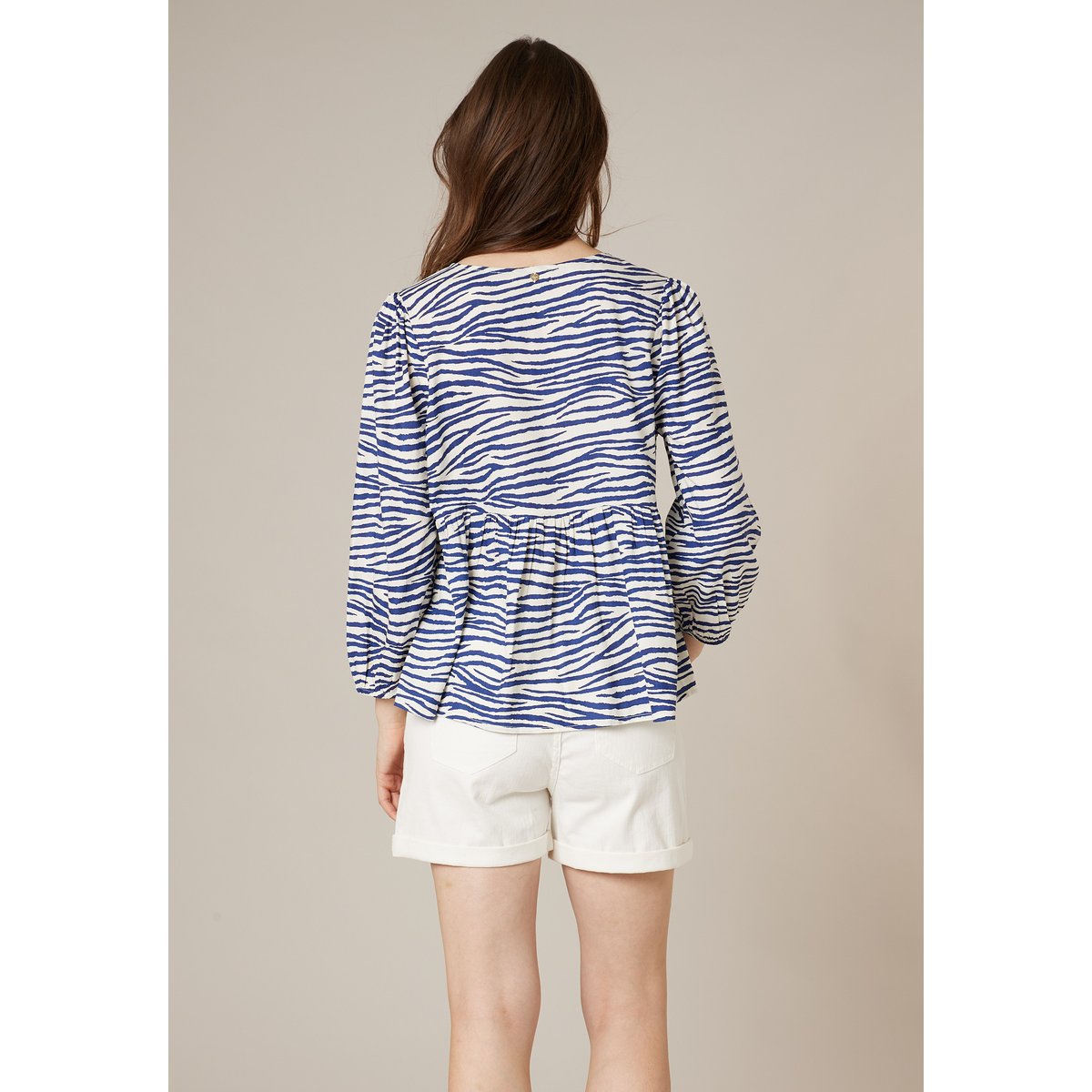 Blouse femme motif zébré bohème chic CIENA blue, DEELUXE