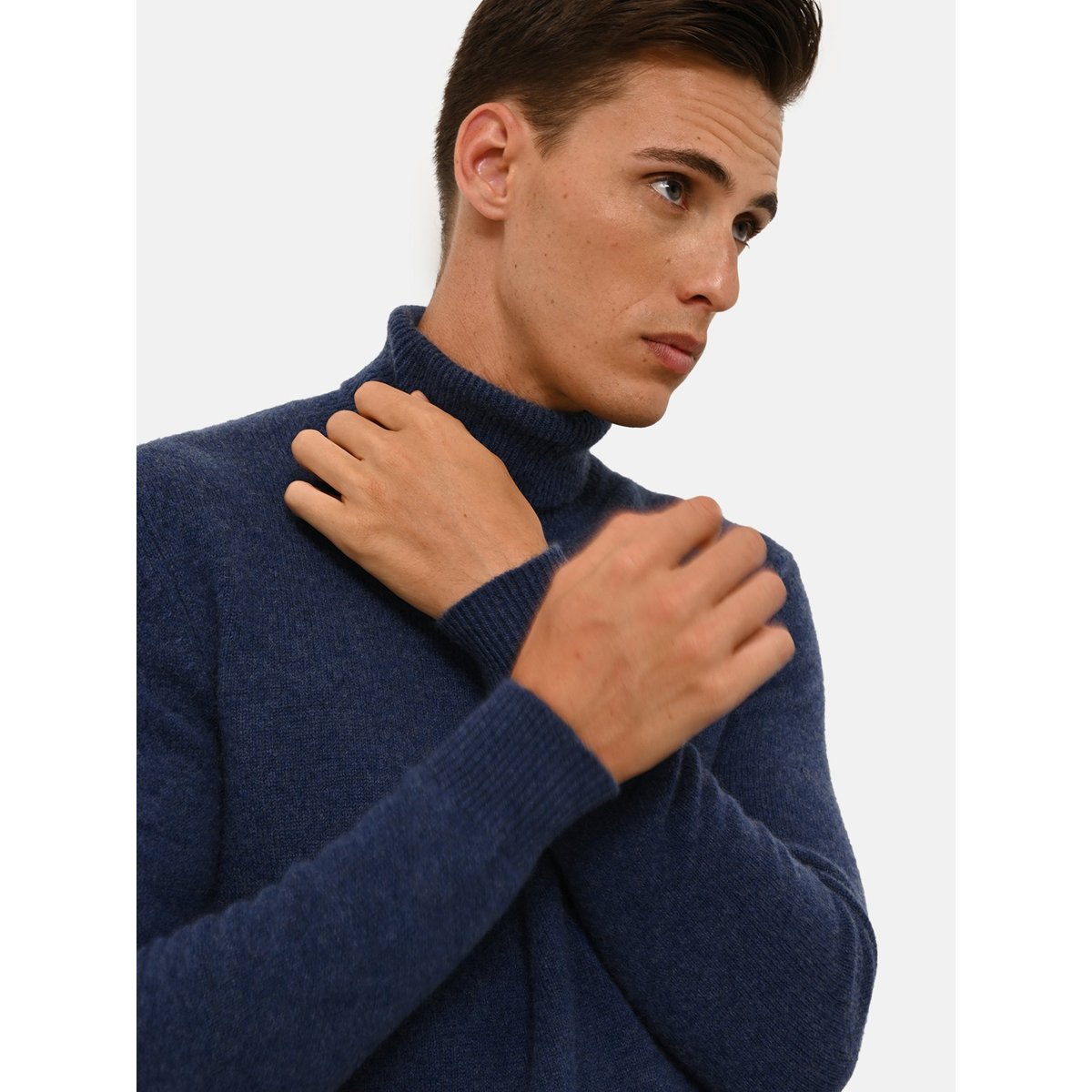 Pull Col Roulé 4 Fils Ocean Chiné Sacha bleu foncé, JUST CASHMERE