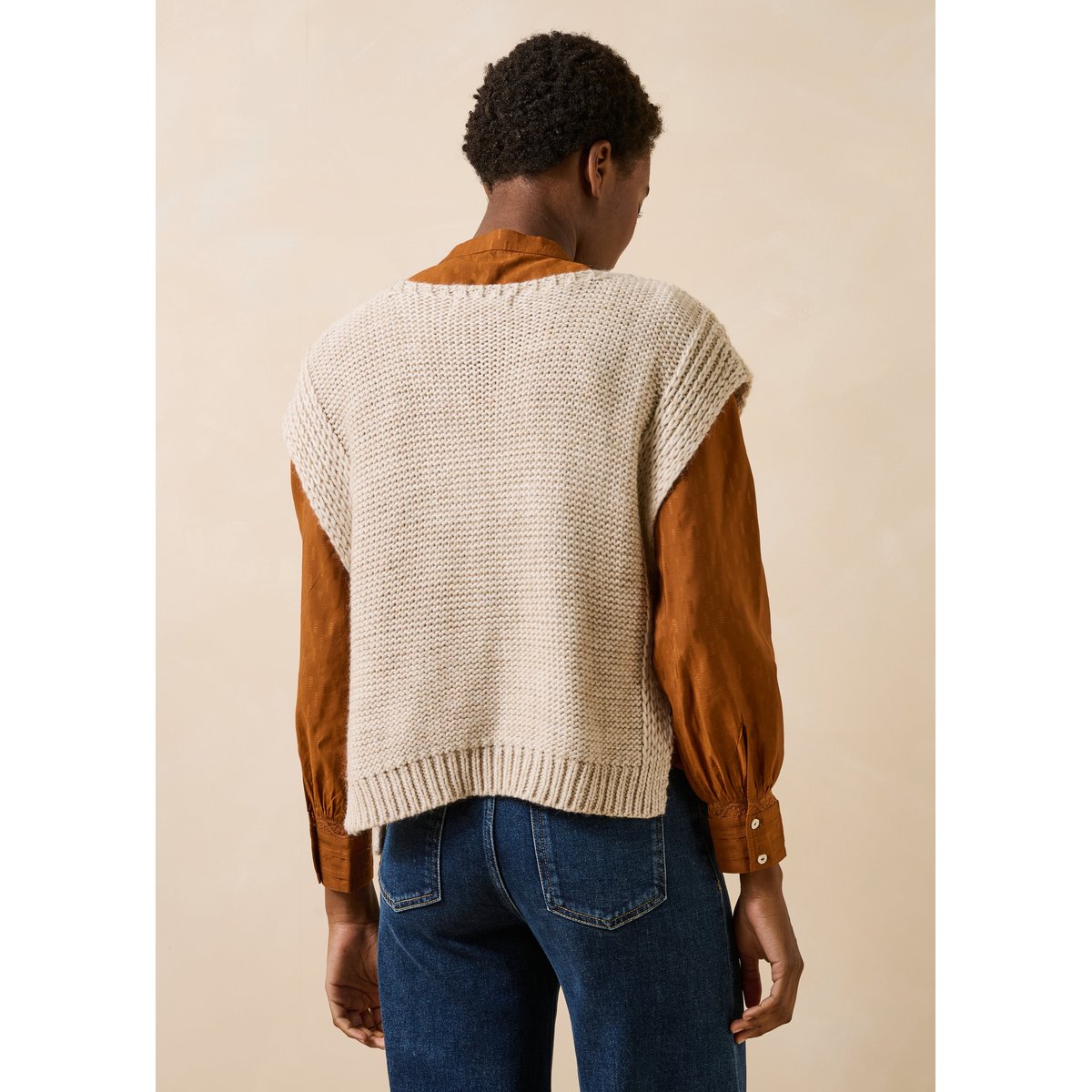 Pull manches courtes col bateau greige, LA FEE MARABOUTEE