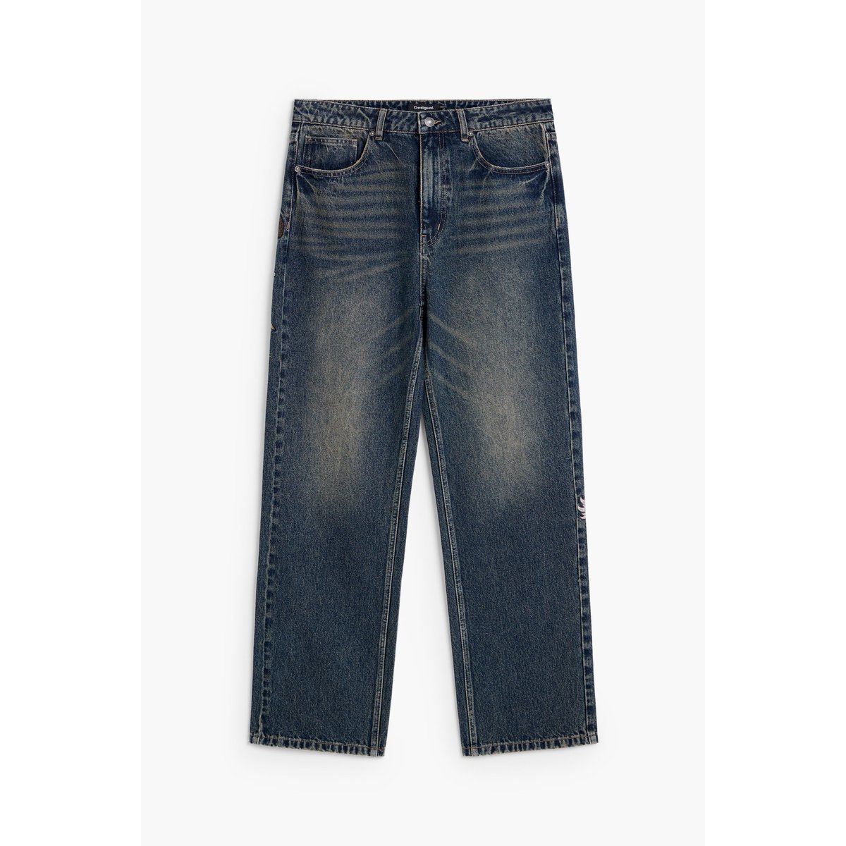 Pantalon en jean brodé bleu, DESIGUAL