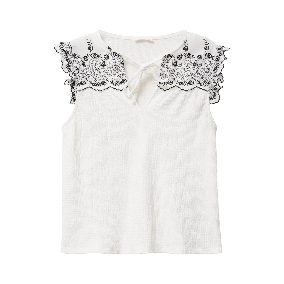 Blouse décolleté sans manches brodée noir, CACHE CACHE