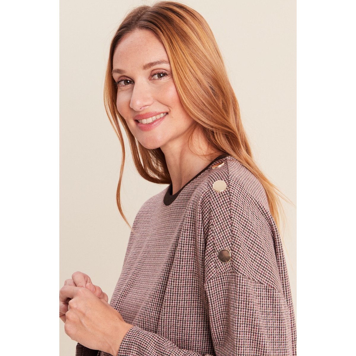 T-shirt ample jacquard manches longues multicolore, BREAL