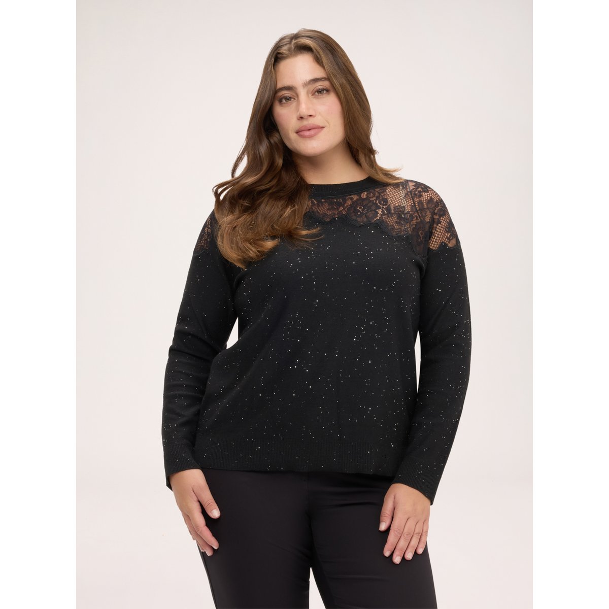 Pull avec insert et micro paillettes noir, FIORELLA RUBINO