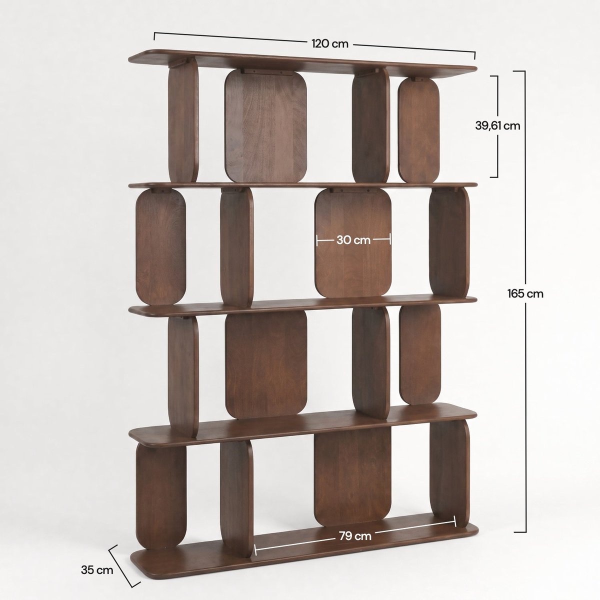 Bibliothèque en bois de manguier finition noyer, 4 niveaux - NINO marron foncé, MAISON PAVANE