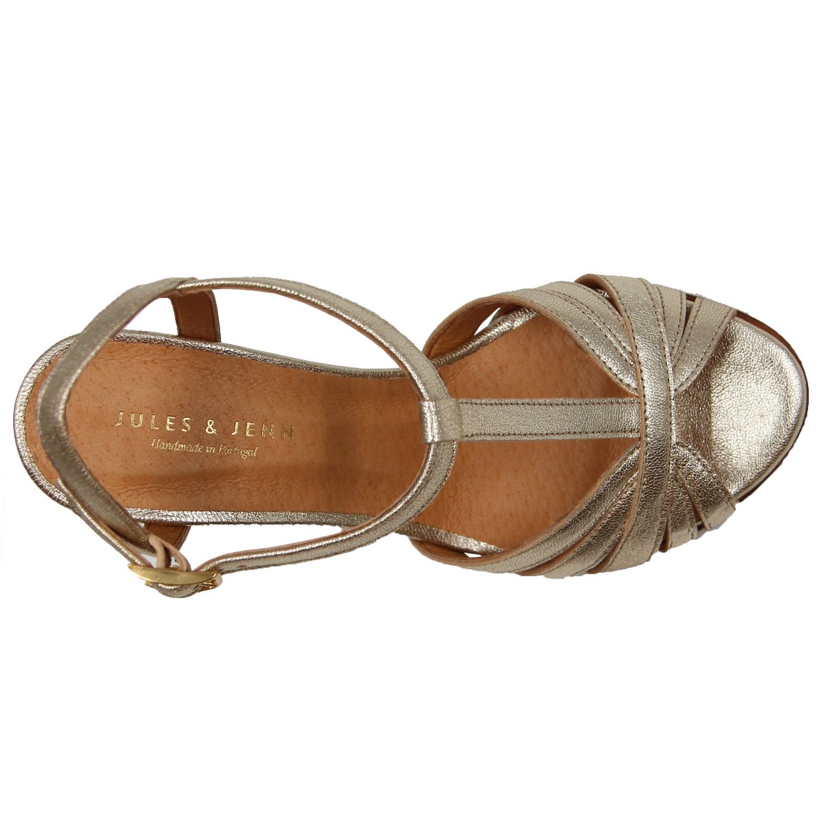 Sandales talon brides cuir métalisé doré, JULES & JENN