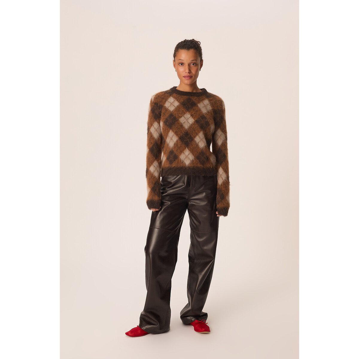 Karierter Pullover, Rundhalsausschnitt, COME braun, DES PETITS HAUTS