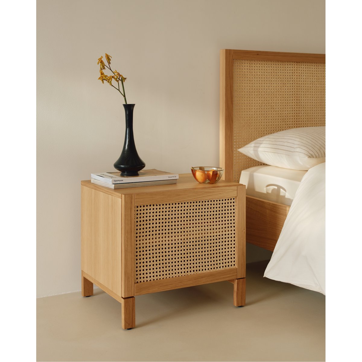 Table de chevet en bois de chêne et fibres naturelles - Nor chêne, HANNUN