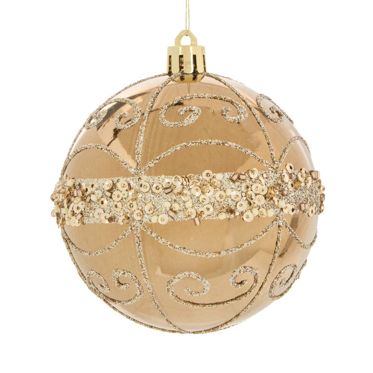 Boule de Noël en plastique marron décor doré D. 80 mm marron, FEERIC LIGHTS & CHRISTMAS