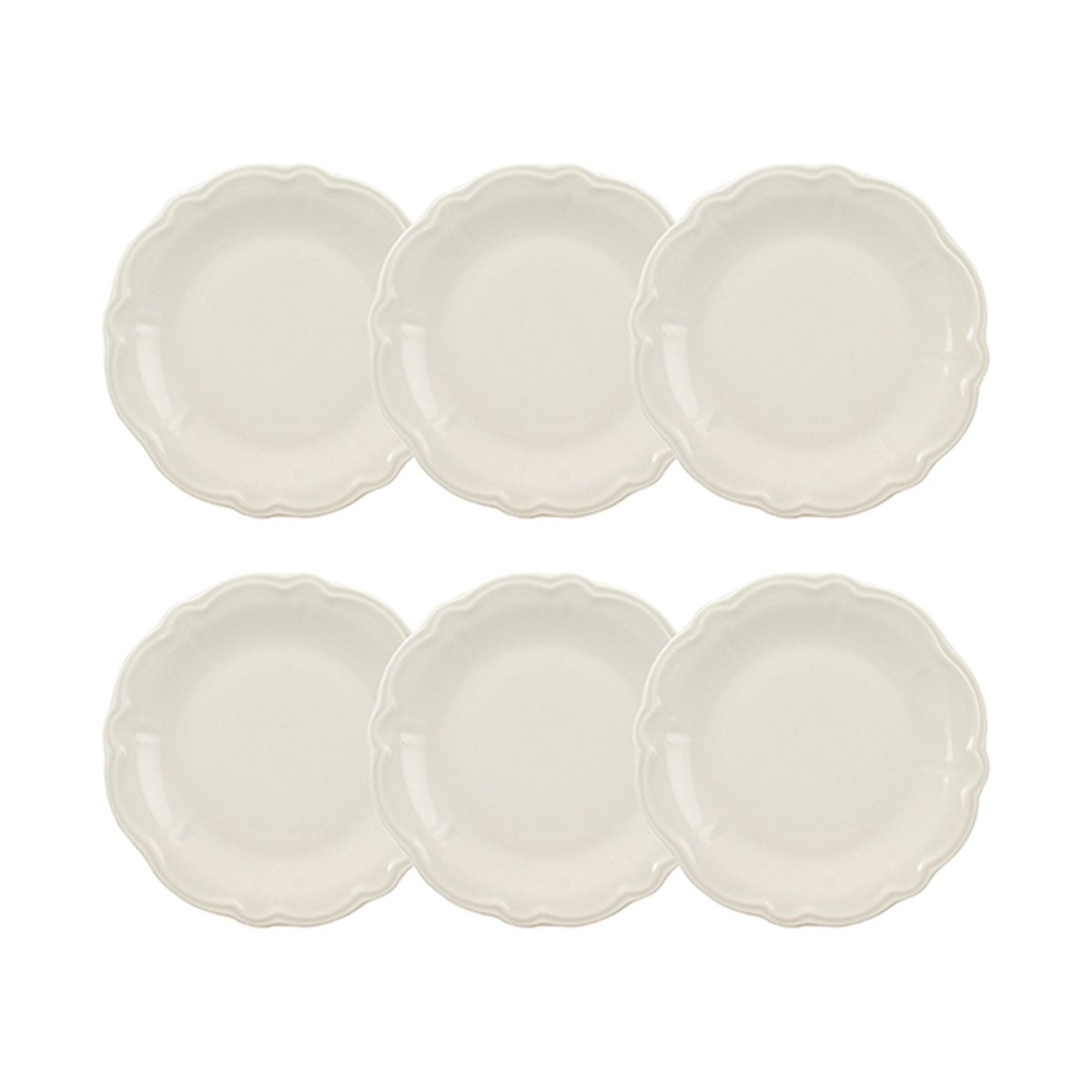 Lot de 6 assiettes à dessert en grès 20cm, CHARLOTTE blanc, NOVASTYL
