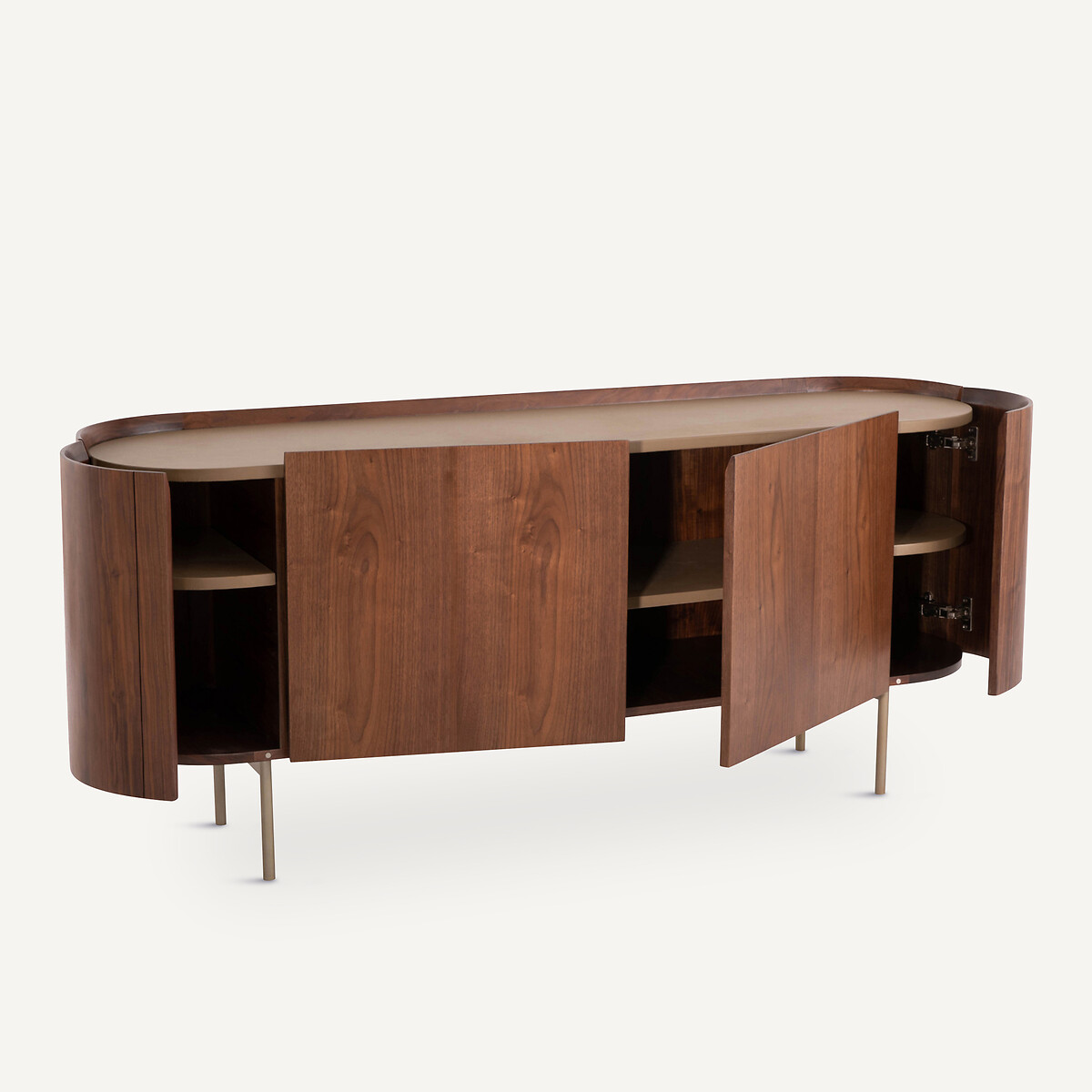 Buffet enfilade noyer, plaqué et cuir Aslen noyer, AM.PM