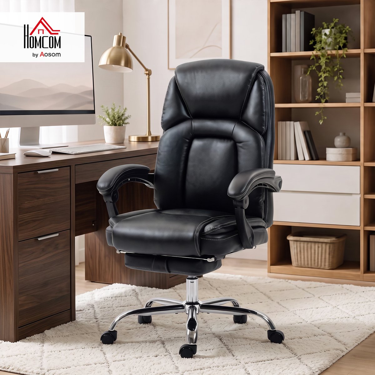 Chaise de bureau PU Noir noir, HOMCOM