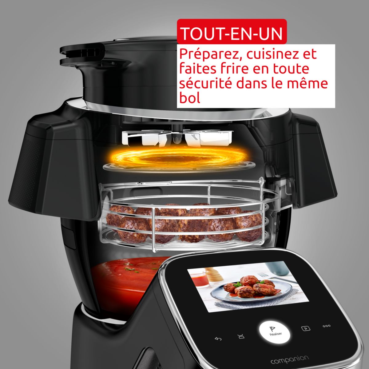 Robot multifonction i-CompanionTouchPro3L airfryer HF93L8F0 noir, MOULINEX