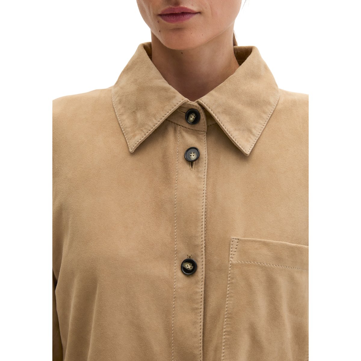 Chemise en cuir regular en cuir velours de chèvre souple beige, MARC O'POLO