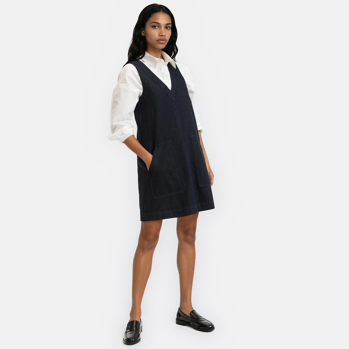 Robe droite courte en denim sans manches bleu brut, LA REDOUTE COLLECTIONS