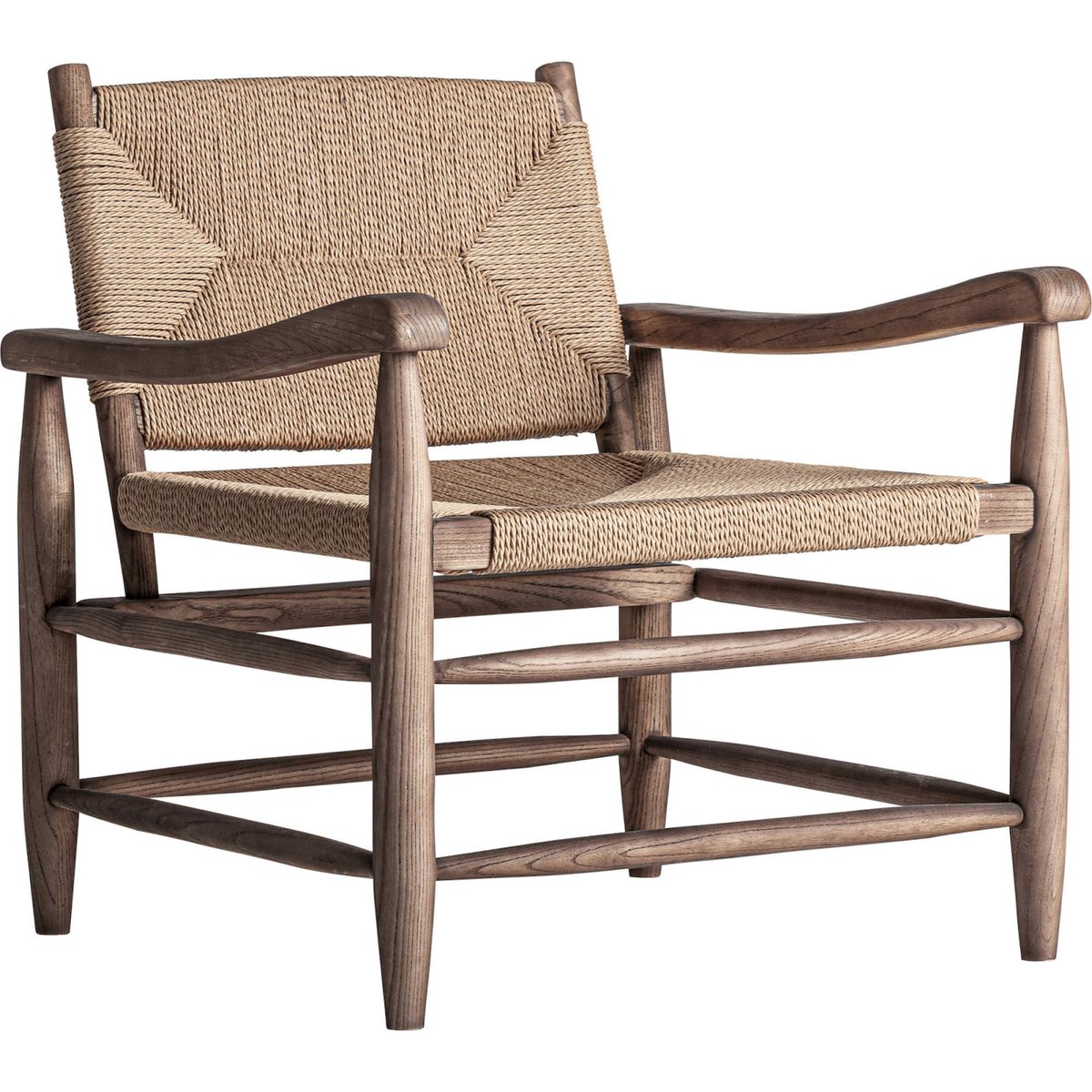 Fauteuil en bois et corde tressée fait main marron clair et beige naturel, RECOLLECTION