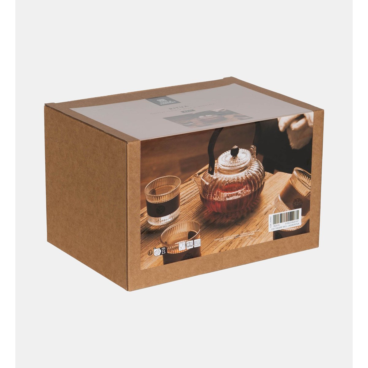 Coffret théière 90 cl et 4 gobelets transparent / cristal, TABLE PASSION