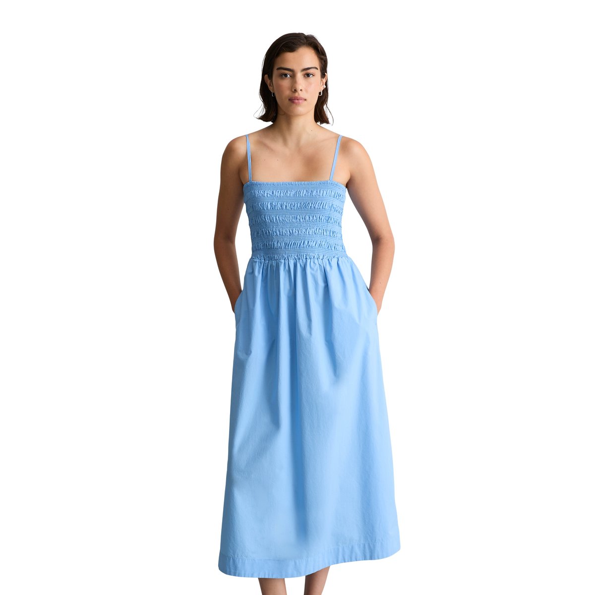 Robe d'été smockée en popeline Papertouch bleu moyen, MARC O’POLO DENIM