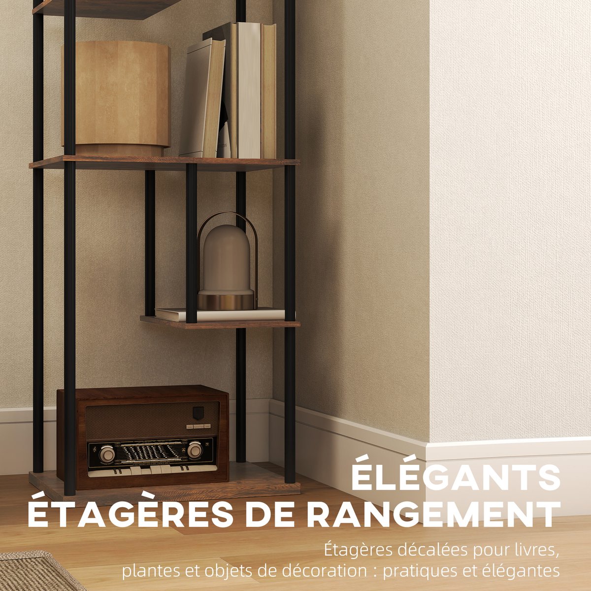 Lampadaire MDF Brun Rustique marron, HOMCOM